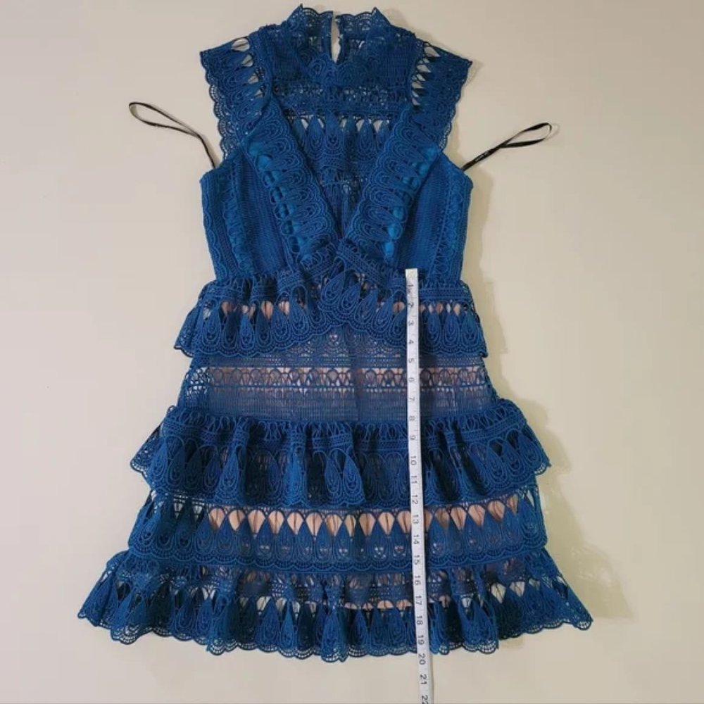 Self-Portrait Tiered Lace Mini-Dress in Teal - Picture 12 of 12